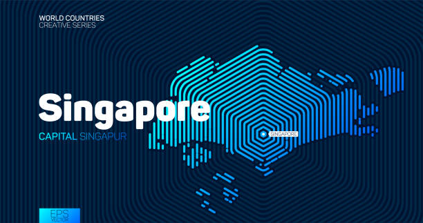 新加坡六邊形線抽象地圖 - singapore map 幅插畫檔、美工圖案、卡通及圖標