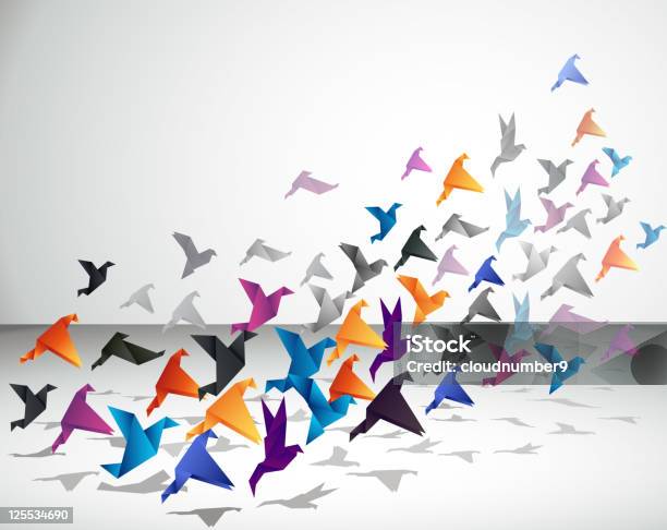 Indoor Flight Stock Illustration - Download Image Now - Origami, Bird, Flock Of Birds