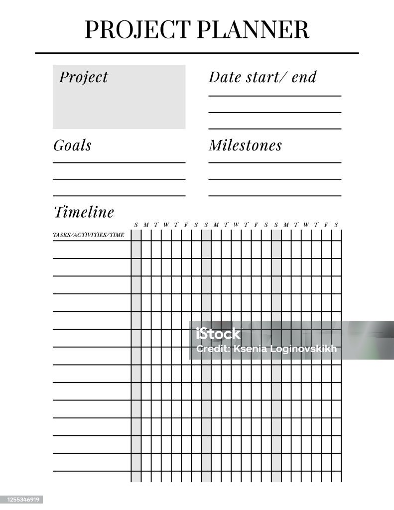 Planner Sheet Vector Printable Vertical Notebook Page Stock