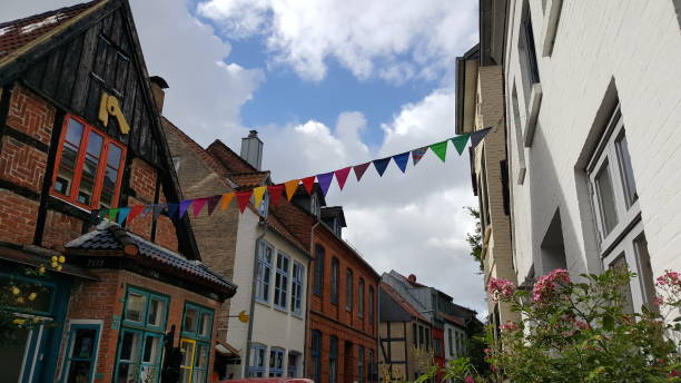 istock Houses connected with pennant chain 1255346995