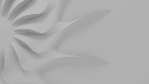 istock Modern realistic abstract parametric three-dimensional background of a set of wavy swirling white three-dimensional petals converging in a cent. 3D illustration 1255347070