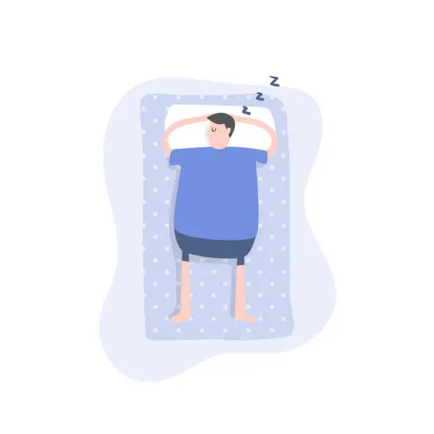 Vector illustration of Man is sleeping in his bed cartoon character.