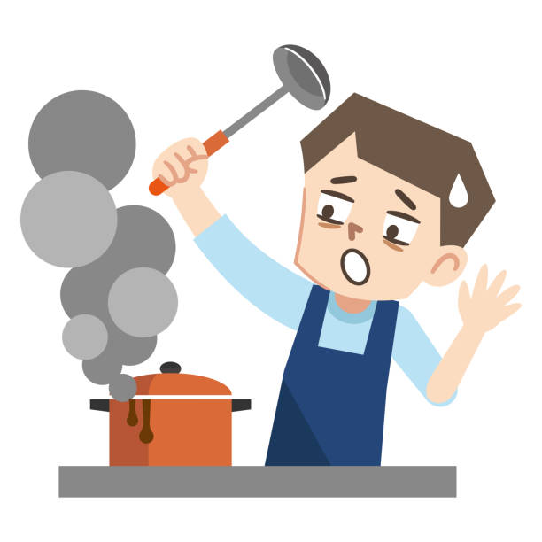 illustrations, cliparts, dessins animés et icônes de illustration d’un jeune homme qui n’a pas réussi à cuisiner - cooking fail