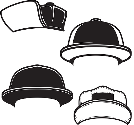 Set of illustrations of baseball caps. Design element for emblem, sign, poster, card, banner. Vector illustration