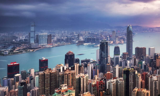 istock Hong Kong skyline at dramatic sunrise, Victoria harbour 1255352492