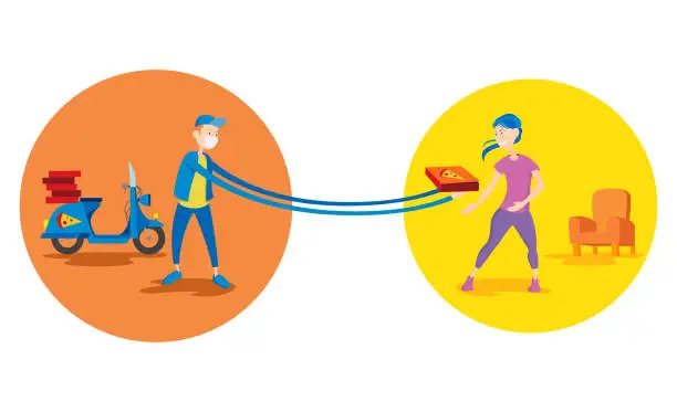 Vector illustration of Social distance and food service