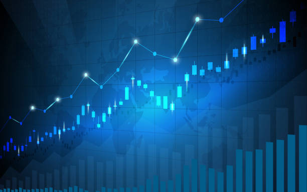 wykres giełdy finansowej na giełdzie obrotu inwestycji, bullish punkt, bearish punkt. trend wykresu dla idei biznesu i wszystkich projektowania dzieł sztuki. ilustracji wektorowych. - backgrounds technology symbol graph stock illustrations