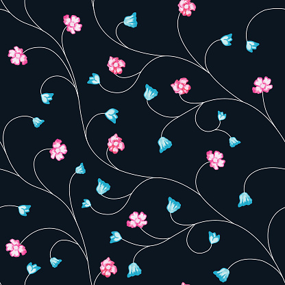 Floral vector pattern with two different colored flowers in seamless pattern