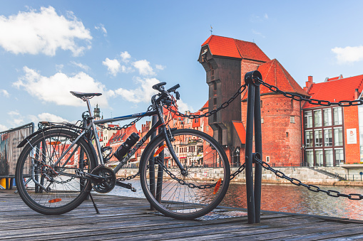 Bicycle and the Old Town of Gdansk, Poland - May 2020