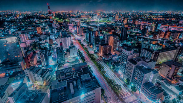 paisagem noturna em nagoya - chubu centrair international airport - fotografias e filmes do acervo