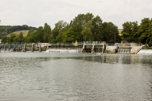 The weir and locks across the River Thames at Mapledurham, Berkshire near Reading.