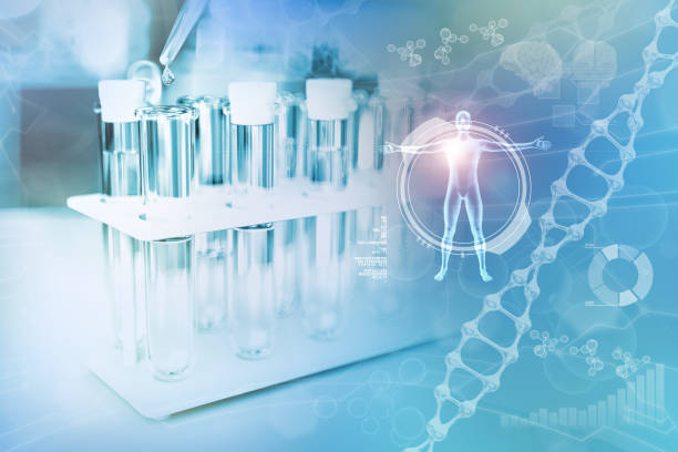istock lab proofs in modern biochemistry study facility - drinkable water quality test for bacteria design background, medical 3D illustration 1255372475