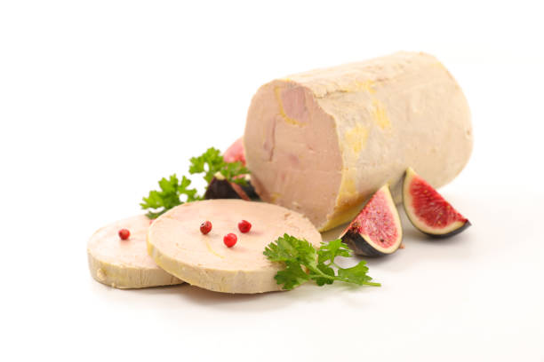 foie gras with fresh fig isolated on white background foie gras with fresh fig isolated on white background foie gras stock pictures, royalty-free photos & images