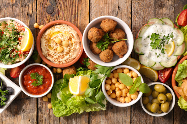 istock assorted of lebanese-  samosa, pita bread, chickpea, hummus 1255376196