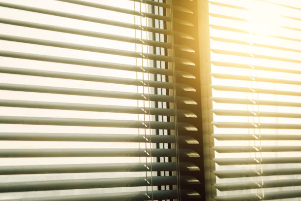 istock Modern plastic Shutter Jalousie in a room with sunlight 1255376675