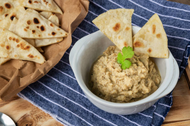 istock Eggplant caviar with homemade pita bread 1255379021