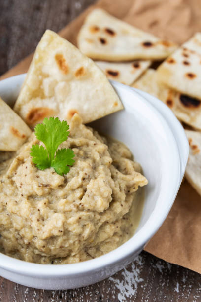 istock Eggplant caviar with homemade pita bread 1255379670