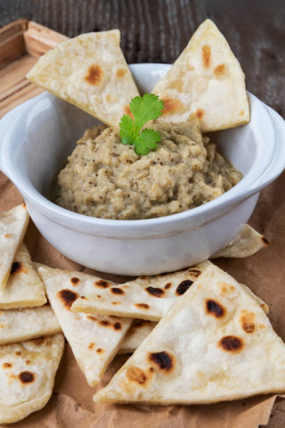 istock Eggplant caviar with homemade pita bread 1255379740