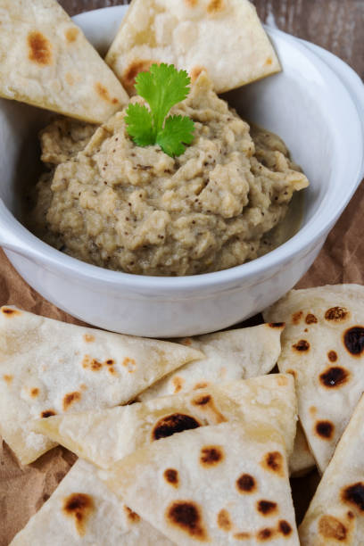 istock Eggplant caviar with homemade pita bread 1255379792