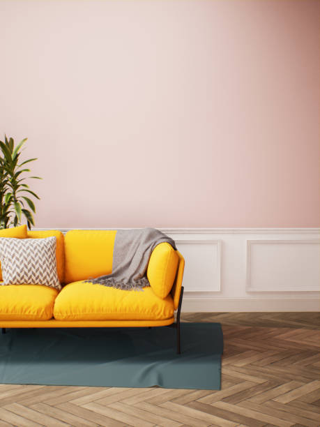 istock Modern Pink Living Room Interior design with Yellow Sofa 1255380005