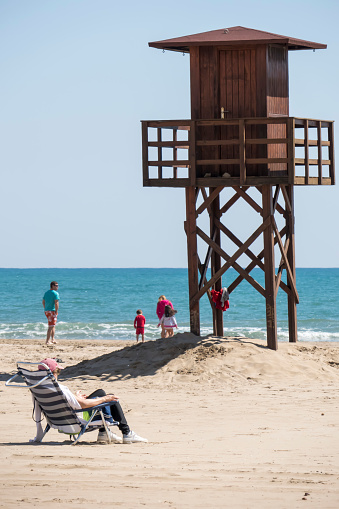 Cullera,Spain, April,6,2015: beach security guard booth on the cullera beach