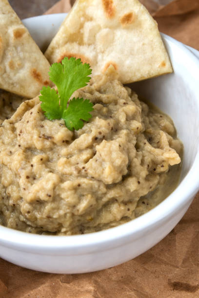 istock Eggplant caviar with homemade pita bread 1255380818