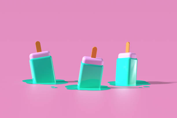 istock 3d render of three turquoise fruit sticks ice cream melting on pastel pink background. Minimal summer concept. 1255381150