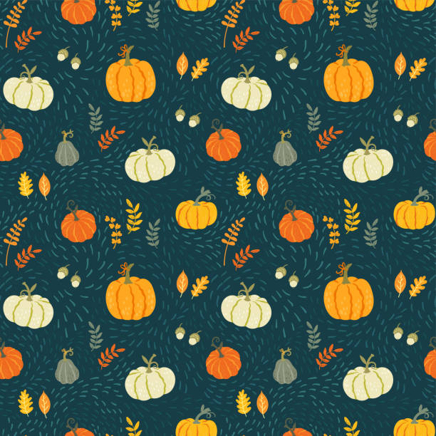 stockillustraties, clipart, cartoons en iconen met leuke hand getrokken pompoen naadloos patroon, hand getrokken pompoenen - groot als achtergrond van dankzegging, textiel, banners, behang, het verpakken - vectorontwerp - autumn