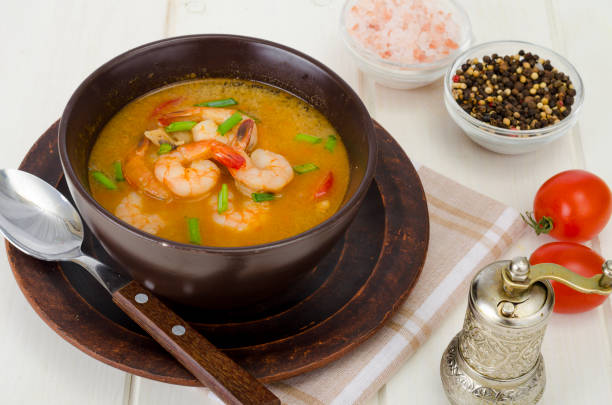 istock Spicy thai shrimp soup. Studio Photo 1255386201