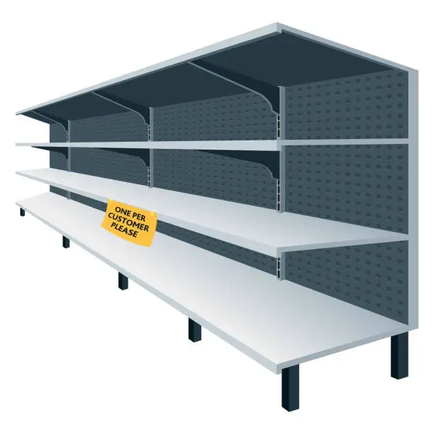 Vector illustration of Empty shelves with Yellow Information Sign Alert