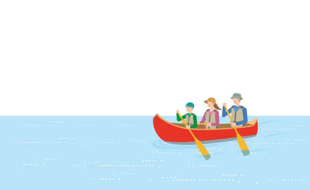 Vector illustration of Parents and children enjoying canoeing