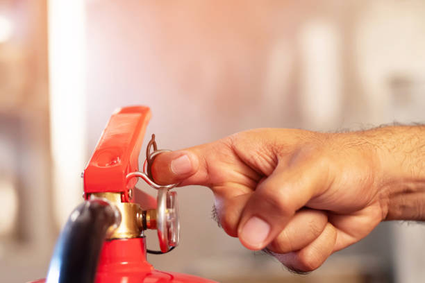 istock Fire extinguishers for protection fire at high-rise buildings 1255388606