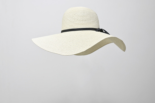 Woman Straw Hat Withe Black Ribbon Isolated