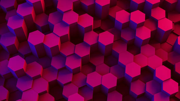 istock Abstract 3D Hexagon Blocks Background with Neon Lights 1255390135