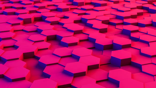 istock Abstract 3D Hexagon Blocks Background with Neon Lights 1255391197