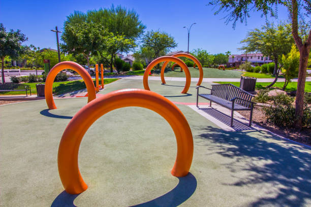 istock Kid's Climbing Rings In Free Public Park 1255393648