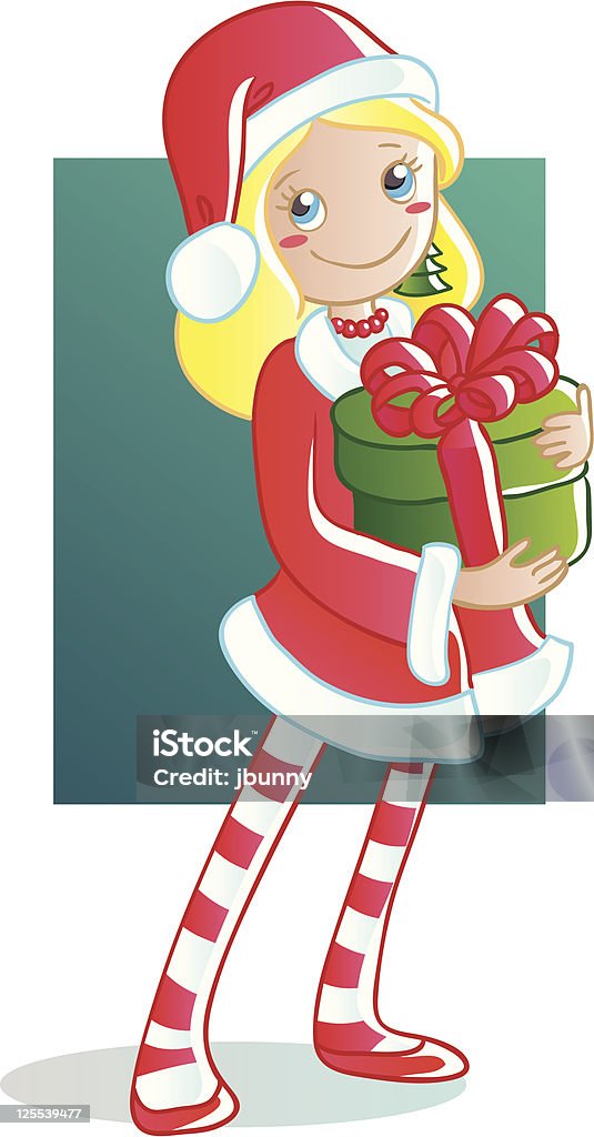 Santa girl Santa girl with present. Vector illustration with simple gradient. Adult stock vector