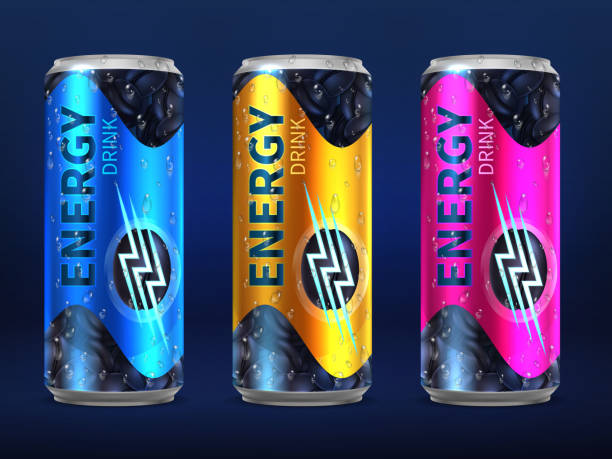 istock Realistic disposable energy drink cans in different colors of design vector template isolated on white background 1255395476