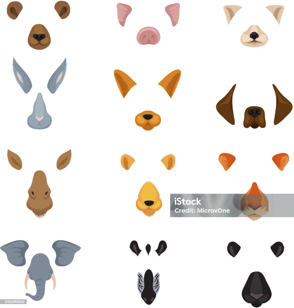 Funny Animal Faces For Phone Video Chart App Cartoon Animals Ears And Noses  Vector Set Stock Illustration - Download Image Now - iStock