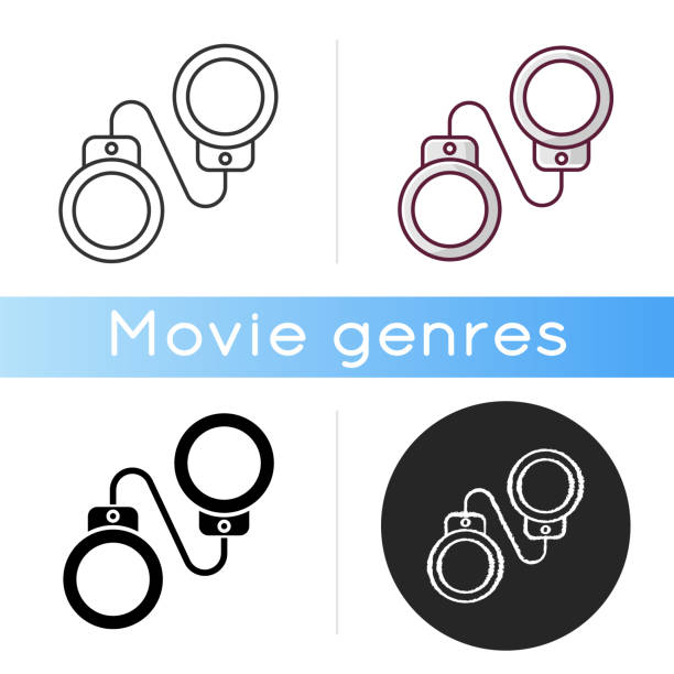 Criminal drama icon. Linear black and RGB color styles. Popular movie genre, common cinema category. Detective mystery, legal crime investigation. Handcuffs isolated vector illustrations. Criminal drama icon. Linear black and RGB color styles. Popular movie genre, common cinema category. Detective mystery, legal crime investigation. Handcuffs isolated vector illustrations thriller film genre stock illustrations