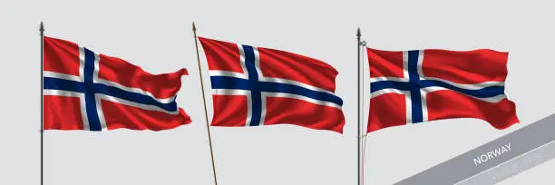 Vector illustration of Set of Norway waving flag on isolated background vector illustration