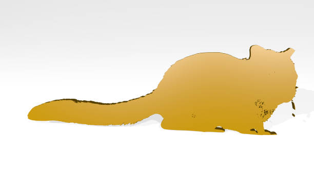 cat-like squirrel from a perspective with the shadow. A thick sculpture made of metallic materials of 3D rendering. animal and cute
