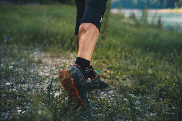 istock Man legs running on trail in the mountains 1255401231