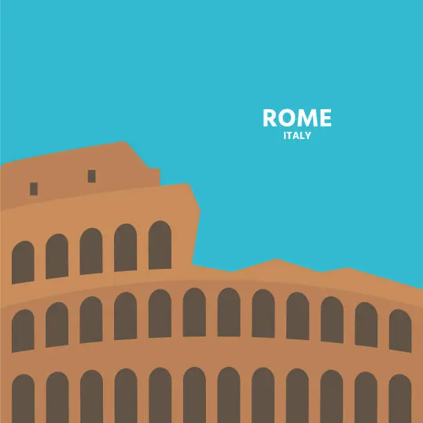 Vector illustration of Rome Italy colored illustration, coloseum architecture of Rome