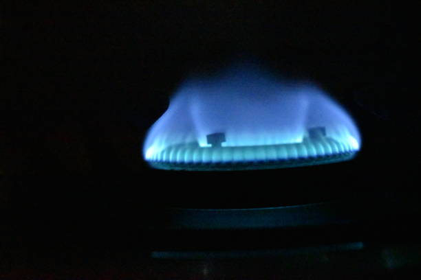 istock Beautiful picture of blue flame from burner 1255404912