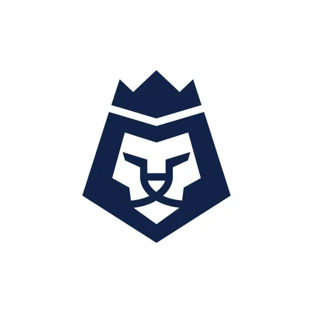 Vector illustration of simple geometric Lion head wear crown logo design