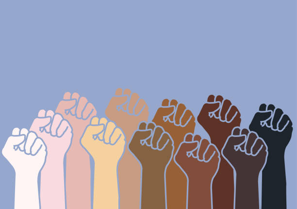 illustrazioni stock, clip art, cartoni animati e icone di tendenza di mani tono pelle. mondo multietnico - antirazzismo