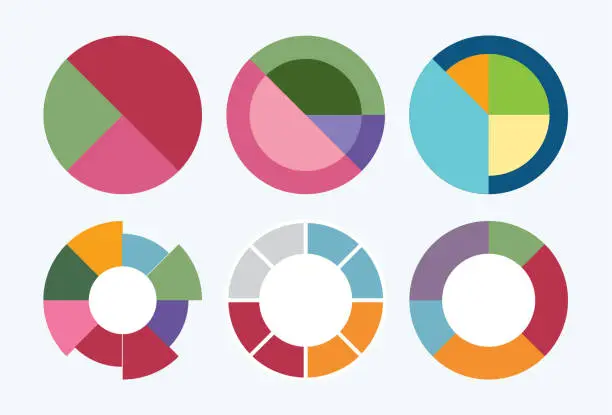 Vector illustration of Pie chart set colorful diagram collection