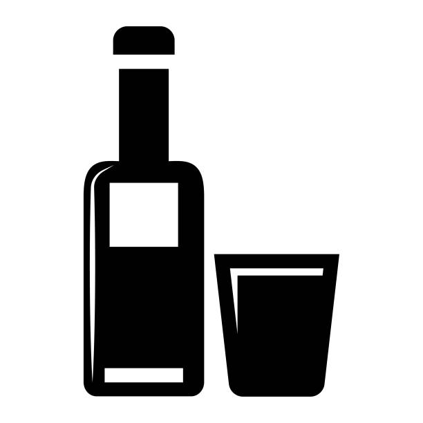 ボトルとグラスのウイスキー - silhouette vodka bottle glass点のイラスト素材／クリップアート素材／マンガ素材／アイコン素材