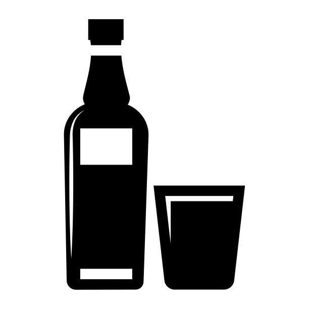 ilustraciones, imágenes clip art, dibujos animados e iconos de stock de botella y vaso de whisky - silhouette vodka bottle glass